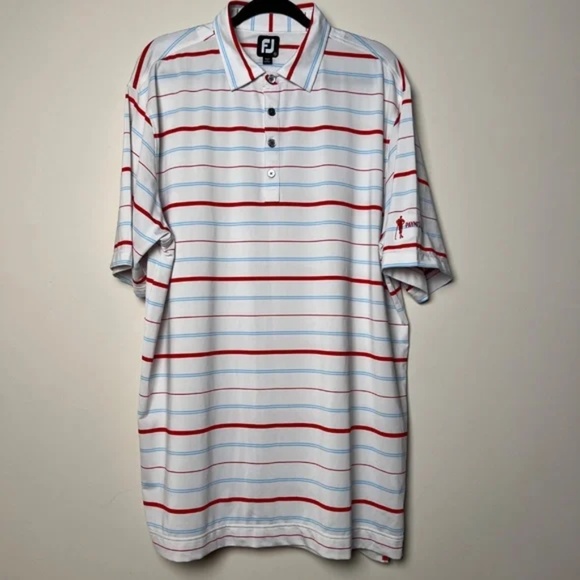 FootJoy Striped Polo Payne’s Valley Embroidered Logo Blue Red White Men’s XL - Picture 2 of 7